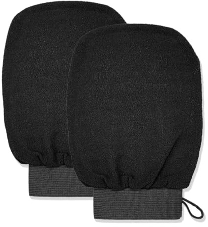KEWUF 2 Piezas Guante Exfoliante, Guante Exfoliante Corporal, Guantes de Baño, Manopla Exfoliante Corporal, Guante Exfoliante Suave, Elimina Suciedad y Piel Muerta, Limpia y Purifica la Piel (Negro)