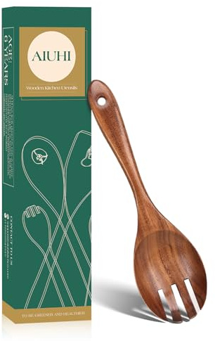 Wood Salad Serving Utensil, Wooden Salad Fork, Teak Wood Salad Server for Kitchen Cooking