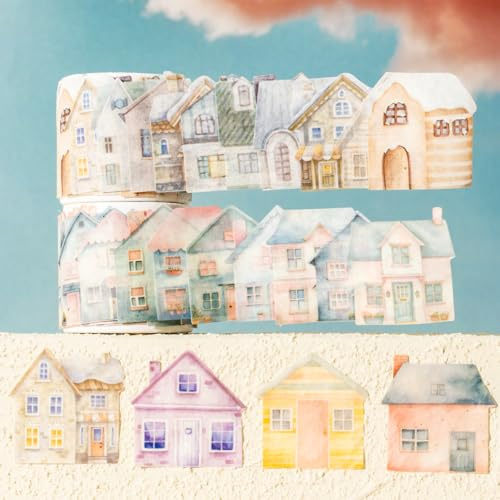 Arpaper Scrapbooking Zubehör Stickers Washi Tape,6 Rolls Haus Thema Journaling Zubehör Sticker Aufkleber Band Decorative für Bullet Journal,Photo Album,Mobile Phone(Colorful House)