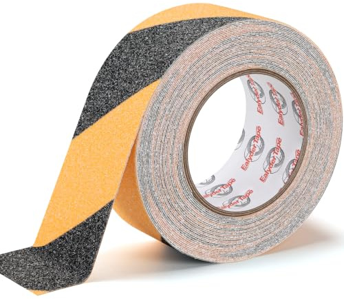 Ealyder Tape Nastro Antiscivolo Nero/Giallo 5 cm x 10 m – Striscia Adesiva Alta Visibilità per Gradini, Rampe e Pavimenti