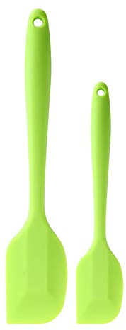 Keenso Rascador de silicona de mango largo para postre, fácil de usar y herramienta de cocina, adecuado para hacer pasteles, verde y amarillo (grande + pequeño verde)