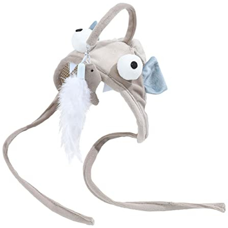 DIYEAH Head Wearing Cat Grey Big Eye Fish Interactive Indoor Cat Teaser Wand for Hunting Instinct Activation and Exercise Entertainment