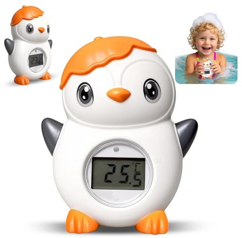 Fancysky Badethermometer Baby, LED-Bildschirmanzeige, ℃/℉-Umrechnung, BPA-Frei, Digitales Wasserthermometer, Badewannenthermometer, Bade- und Raumtemperaturthermometer,Pinguin