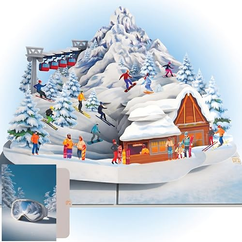 PACKLIST ® 3D Pop-Up Karte Skiurlaub Gutschein mit Umschlag & Einsteckkarte – Skifahren Gutscheinkarte für Skipass, Skikurs, Skihütte & Geldgeschenk Berge – Geschenkidee für Skifahrer & Wintersport