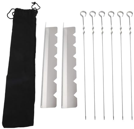 Homeponnew Ensemble de brochettes de barbecue en acier inoxydable avec support et brosse à huile – 6 pièces réutilisables pour brochettes de viande, légumes et fruits