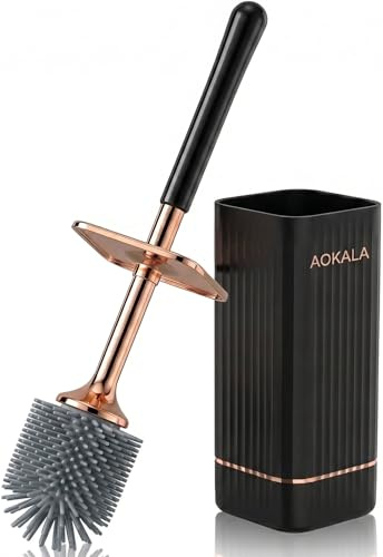 Aokala Toilet Brush and Holder, Elegant Silicone Toilet Bowl Brush Set with Ergonomic Long Handle, Modern Bathroom Decor Cleaning Accessories, Durable, Deep Cleaning - Black