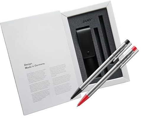 Lamy Geschenk-Set logo matt/schwarz und matt/rot- jeweils ein Kugelschreiber (205) in Geschenkverpackung mit Lederetui - inkl. Gravur (Lasergravur)