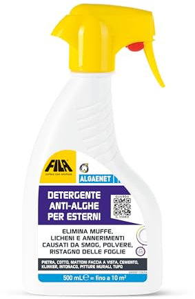 FILA Surface Care Solution ALGAENET, Detergente Anti-Alghe Pronto all'Uso per Esterni, Elimina Muffe Licheni e Annerimenti Causati da Smog nel Formato per Piccole superfici - 500ml