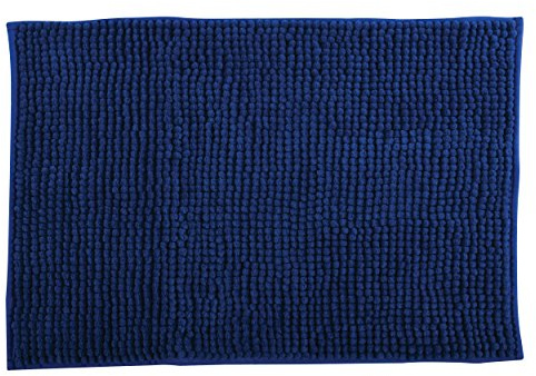 MSV - Tapis de Bain Microfibre Chenille - Poils Longs Anti-dérapant - Lavable en Machine - Boucle d'Accrochage Pratique - Confort et Hygiène Optimisés - Bleu Foncé - Unitaire - 60x60 cm