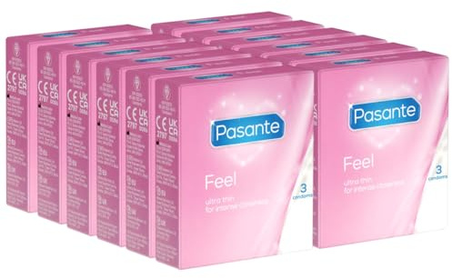 Pasante Feel (Sensitive), gefühlsechte Kondome, extra dünn und feucht, für intensives Empfinden, 12 x 3 Stück (36er Packung)
