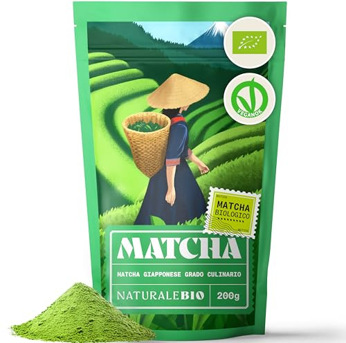 NaturaleBio Japanese Organic Matcha Green Tea Powder - Culinary Grade - 200 gr. Tea Produced in Japan, Uji, Kyoto. Use for Cooking, Baking, Smoothie Making and with Milk. Vegan & Vegetarian Friendly
