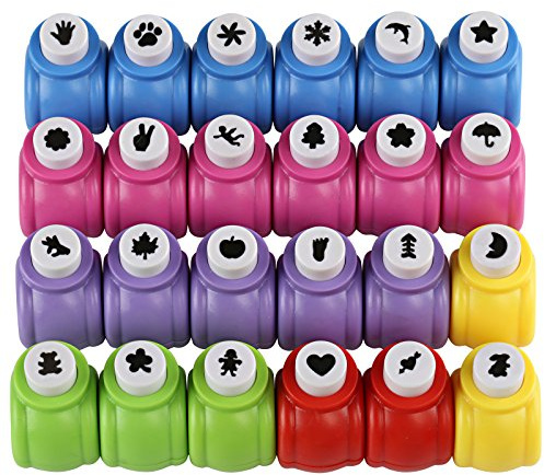 Kesote 24 Mini Pugni a Mano Goffratori Colorati a Diverse Figure Fustellatrice per Fai-da-Te, Opera di Carta, Scrapbooking