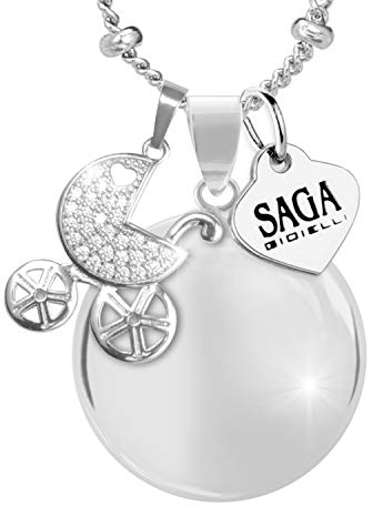 SAGA GIOIELLI® Collier appel anges de grossesse, rappel des anges, collier long femme enceinte charme carrosino, MODELLO, Acier inoxydable, Pas de gemme