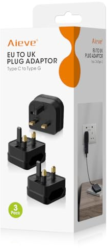 Aieve 3 Pack EU to UK Plug Adapter, European to UK Plug Adaptor Socket Converter with 13A Fuse, 2 to 3 Pin for Travel Electronic Device - Black