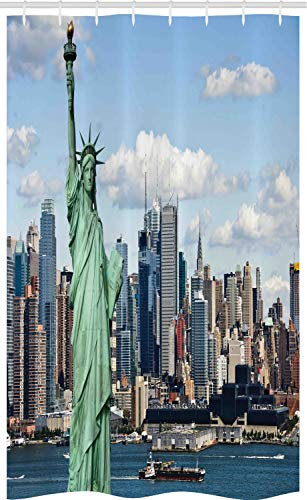 ABAKUHAUS Hafen Schmaler Duschvorhang, Statue von Liberty NYC, Badezimmer Deko Set aus Stoff mit Haken, 120 x 180 cm, Mint Blau