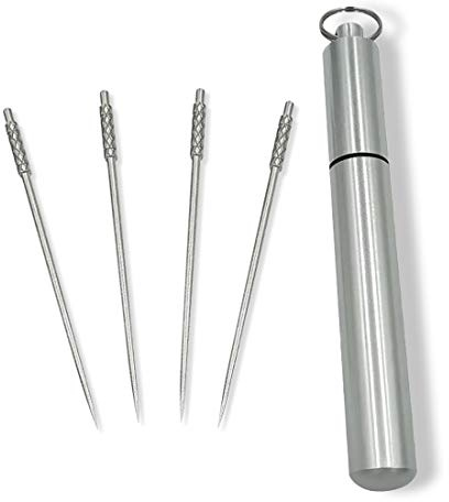 4 Pieces Titanium Toothpicks Set With Stainless Toothpick Holder for Keychain-Portable Outdoor Non-Toxic Reusable Toothpicks- Ideal for Camping, Fruit Picks,Pill Container- Great Christmas Giveaways