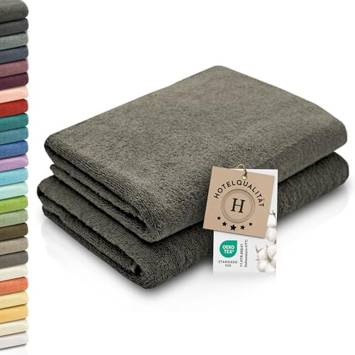 ZOLLNER 2er Set Duschtücher - weiche und saugstarke Handtücher - waschbar bis 95°C - Baumwolle - 70x140 cm in Taupe