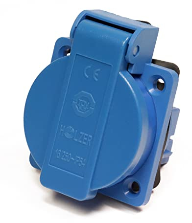 8 pezzi/presa Schuko da incasso 16 A con IP54 / + guarnizione a flangia (blu)