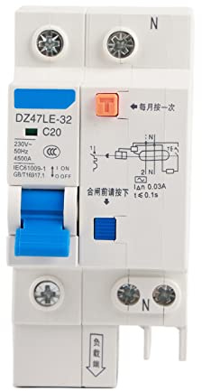 Oumefar DZ47LE 32 1P + N 20A disjoncteur de sécurité de fuite à la terre 30mA 230V disjoncteur de Protection pour la construction technique(20A)