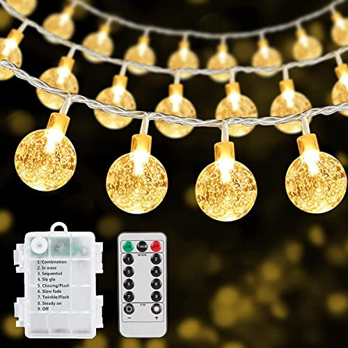 RJEDL Globe String Lights Fairy Lights Battery Operated,12M/39.2ft 100LEDs Waterproof Fairy Lights 8 Modes with Remote Control & Timer for Indoor Home Balcony Outdoor Patio Party Garden Decorations