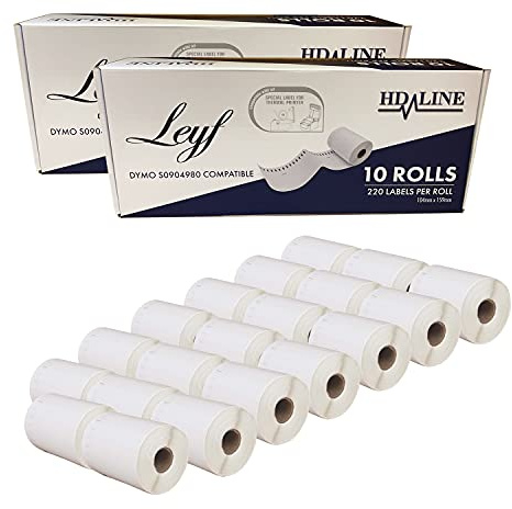 Leyf Etiketten für Dymo 4XL Labelwriter - S0904980-104mm x 159mm - 20 Rolle Pack Etiketten x 220 St. Je Rolle = 4400 Etiketten, Selbstklebend, Adressetiketten, VersandEtiketten