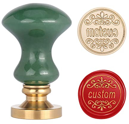 Mogokoyo Personalisiert Siegelstempel Wachs Stempel mit Edelstein Griff Vintage Retro Kupfer Siegel Petschaft Kundenspezifische Gravur Segen (Grün Aventurin, Schwarz-Weiß Bild Kundenspezifische)