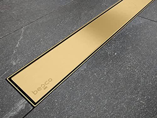ECOLAM® Duschrinne VIRGO Ablaufrinne Bodenablauf Duschablauf Siphon Dusche Rost Edelstahl 60 cm gold golden gebürstet
