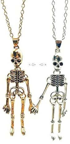 ZhxshwHdd Skeleton Ghost 2 PCS Friend Matching Necklace For Women Friendship Necklace For 2 Cute Necklaces For Women Dainty Couple Valentines Day Gifts (gold and silver 2, Zinc Alloy)