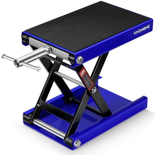 VIVOHOME 1100 LBS Motorcycle Lift Scissor Jack, Wide Deck Hoist Stand, Height Adjustable Center Stand with Crank, Steel Lift for Cruiser, Dirt Bike, ATV - Blue