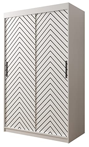 KRYSPOL Schiebetürenschrank Jodełka 1 120 cm Kleiderschrank mit Kleiderstange Einlegeboden Schlafzimmer- Wohnzimmerschrank Modern Design (Weiß Matt + Weiß Matt, Schubladen: 0)