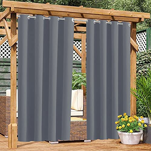 Famibay 2er Set Outdoor Vorhang Wetterfest Outdoorvorhänge Wasserdicht mit Ösen Outdoor Gardinen Sichtschutz & Sonnenschutz für Pavillon Balkon Terrasse Veranda, H 213 x B 132 cm, Grau