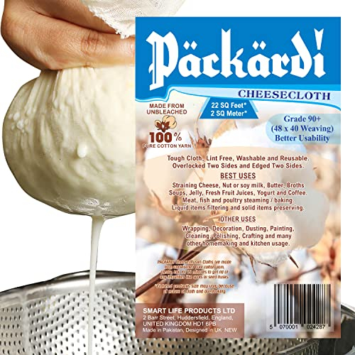PACKARDI Cheesecloth 2 Meter / 22 Sq. Ft - Muslin Cloths for Cooking, Grade 90+ Reusable and Washable Cheese Cloths for Straining, 100% Unbleached Pure Cotton Lint Free