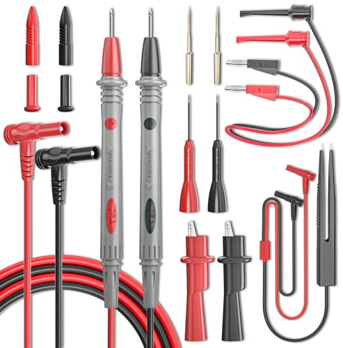Cleqee Multimeter-Messleitungen Kit 13 Stück Electrical Test Probes Set | Mit Krokodilklemmen, stapelbare Bananenstecker zu Testhaken Drähte, Test Pinzette, für Digital Electrical Testing