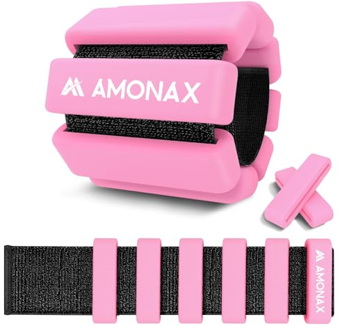 Amonax Gewichtsmanschetten Ankle Weights Set, Fitness Gewichte Für Beine Und Arme, 2x0,5kg Gewichte Handgelenk Für Frauen Männer, Pilates Gewichte Leg Weights (Grau - 2kg x 2) (Rosa - 1kg x 2)