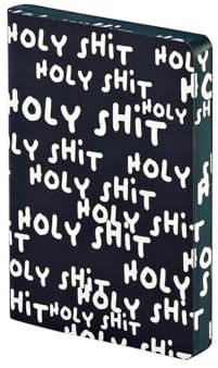 Nuuna Notizbuch A6 Graphic S - Holy Shit, Leder schwarz | Dotted Journal | 2.5 mm Mini-Punktraster Grau | 176 nummerierte Seiten | 120 g Premium-Papier | made in Germany