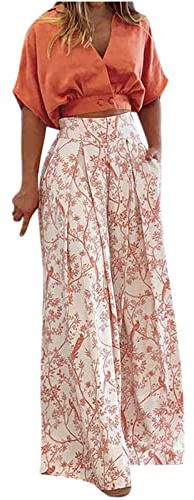 NUSGEAR 2023 Conjunto Dos Piezas Mujer Moda Casual elegante Camiseta manga corta y Pantalones impresión verano otoño Suelto Traje Cómodo bolsillo Conjunto Fiesta Oficina Negocios vestir playa