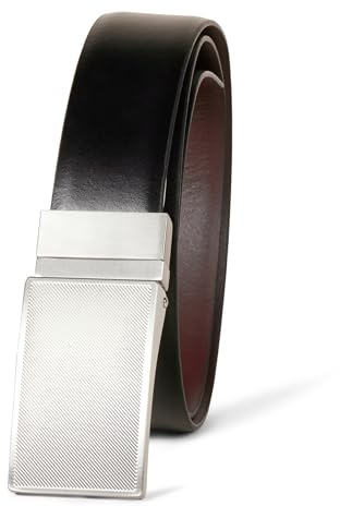 Amazon Essentials Cinturón de vestir de piel con placa reversible - colores interrumpidos Hombre, Castaño/Negro, 130