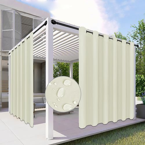 Easy-Going Rideaux d'extérieur 100% imperméables Beige 279 x 304 cm | 1 panneau épais coupe-vent et résistant aux intempéries pour terrasse, tonnelle et pergola