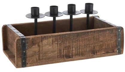 Ziegelform Adventsleuchter 30 x 15 cm für 4 Stabkerzen | Holz, Vintage Deko, Used Look, Weihnachtsdeko