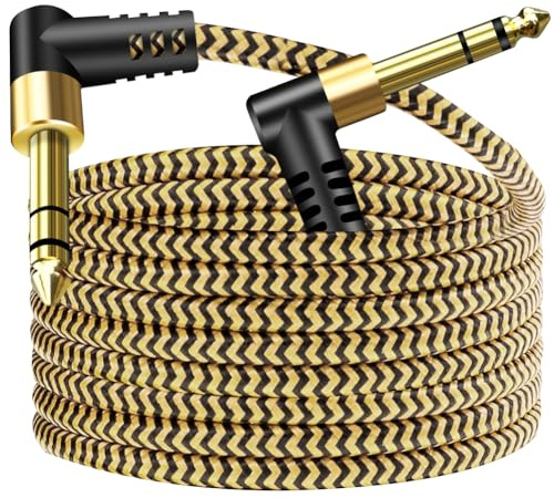 Hanprmeee 1/4 Inch TRS Instrument Cable 0.5m,6.35mm TRS to 6.35mm TRS Stereo Audio Cable Male to Male Right-Angle-to-Straight for Electric Guitar, Bass, Keyboard,Mixer,Speaker.. (0.5M-2Pack)