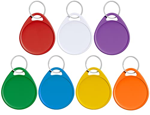 Uniclife 3,8 cm Identificador Llaves de Colores para Etiquetar Escribibles Llaveros de Plástico Redondos con Anillas Partidas Identificadores de Artículos Resistentes en 7 Colores Surtidos, 50 Piezas