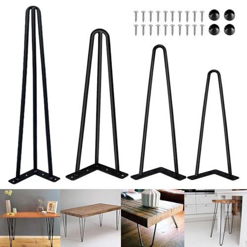 AUTOFU Haarnadel Tischbeine Metall Möbelfüße Tischkufen Möbelbeine Austauschbare DIY Hairpin Legs Schwarz Tischgestell Tischbein 40cm Hoch, 4er Set, 3 Streben