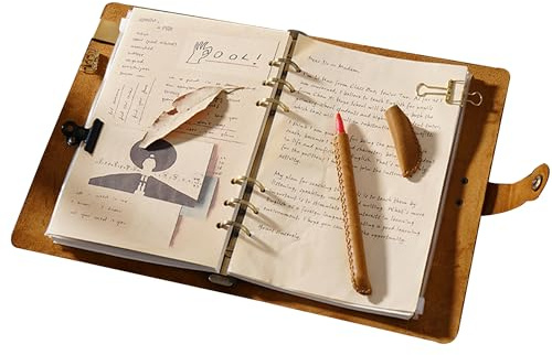 KISSKI·H Olvido A5 Leder-Ringbuch nachfüllbares Tagebuch, 6 Ring Reise-Notizbuch, Leder-Notizbuch-Halter, Vintage-Tagebuch-Planer-Organizer mit Druckknopf, Geschenk für Damen/Herren, Braun