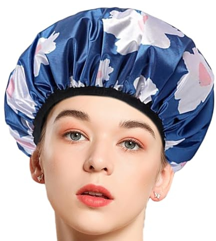Cuffie da doccia riutilizzabili da donna | Cappello per capelli da bagno regolabile 3 strati | Cuffia per capelli impermeabile con elastici, protezione per capelli, cappello da doccia per