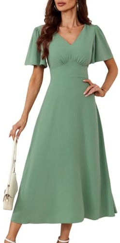 GRACE KARIN Abito Donna Scollo V Maniche Corte a Volant Schiena Quadrata Vestito Linea A Casual Elegante