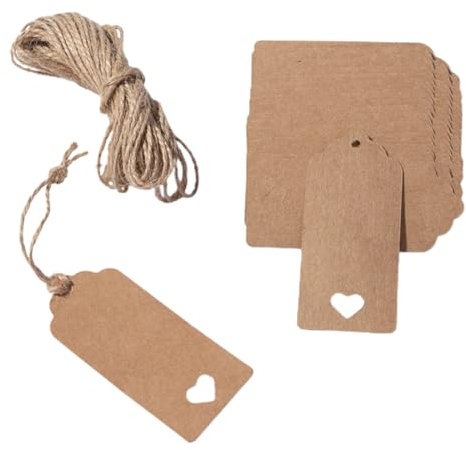 YHIJSR 100 Stück Geschenkanhänger Kraftpapier Anhänger Etiketten, 4 x 9 cm, mit 20 Meter Juteschnur, Geschenk
