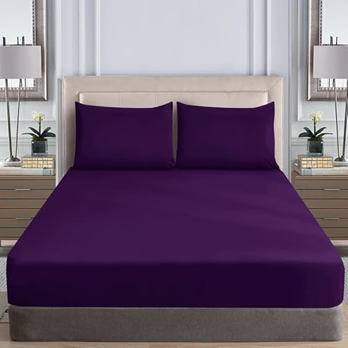 WEAVERS: Extra Deep Fitted Sheet - Super Soft Luxurious Microfiber, 40cm Deep Pockets, Elasticized design that ensures a snug fit. (Colour Purple Size Double)