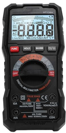 Multimètre Numérique 6000 Points, Testeur de Volts, Ampères-ohms avec Alerte Haute Tension, écran LCD rétroéclairé Double Couleur, pour Appareils Ménagers, Entretien de Voiture