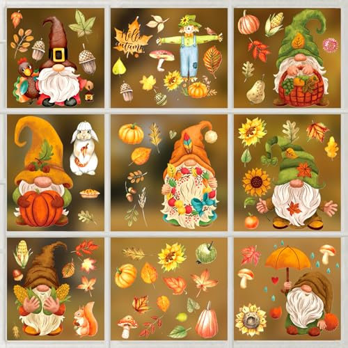 XQMMGO 9 fogli di immagini per finestre, decorazione autunnale, decorazione autunnale, decorazione per interni e finestre, autoadesiva, per la cameretta dei bambini, cafe (nano)