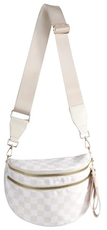 FEIBOON Spacious Checkered Nylon Crossbody Bag Bum Bag Handbags Wallets for Women (beige checkered)
